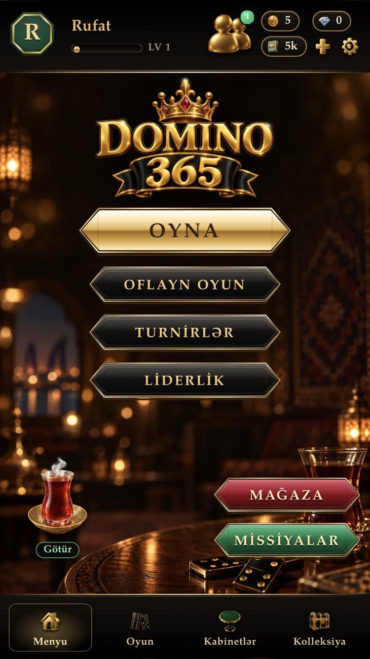 Domino365 ana menüsü: Oyna, Çevrim dışı oyun, Turnuvalar ve Liderlik